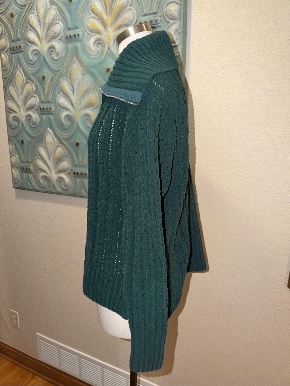 aerie Forest Green Cable-Knit Zip Cardigan - Picture 5 of 12